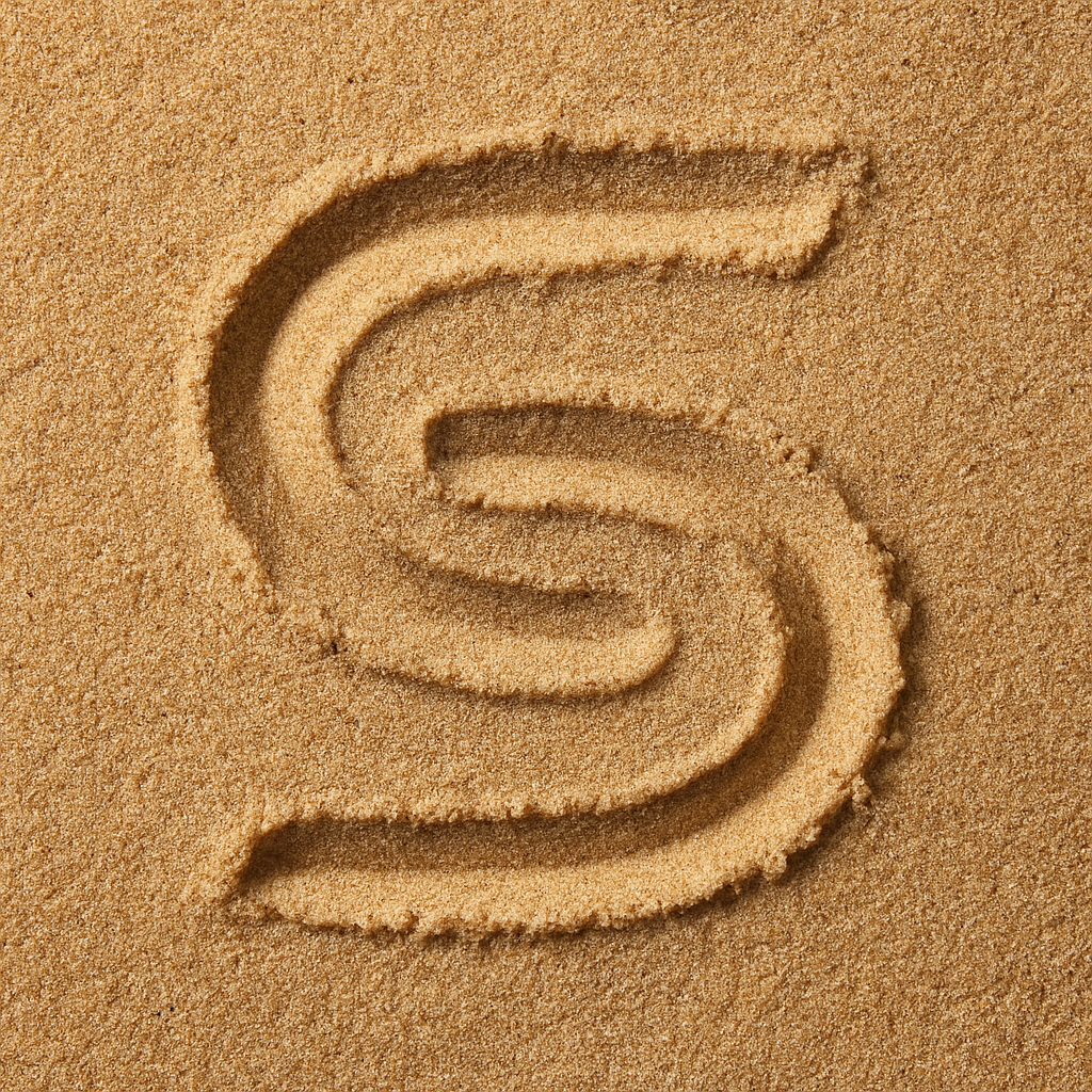 The Silclear logo carved into beach sand. A representation of the start of the process which answers the question how is silicone made