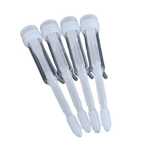 Four silicone cow milking liners with transparent outer shells and white silicone inserts